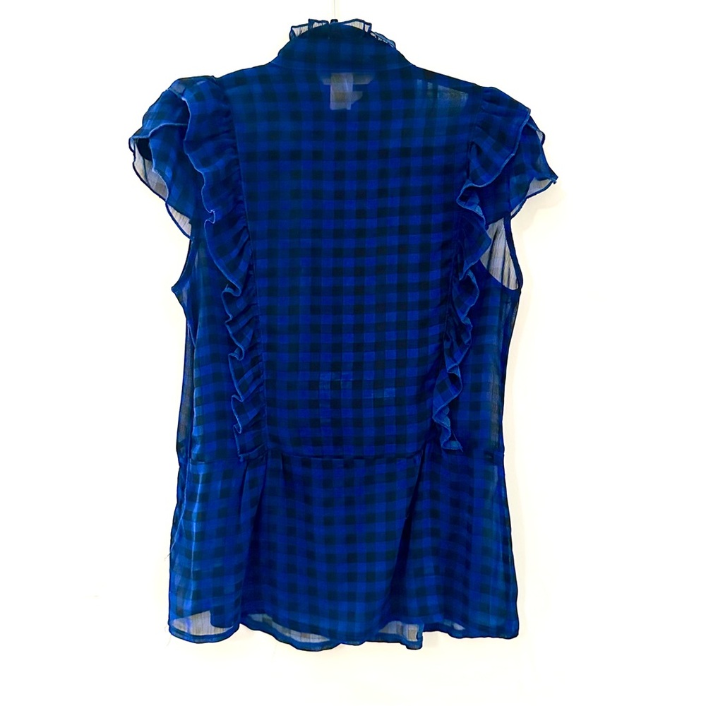 Hera Blue Ruffled Checkered Blouse with Rhinetone Buttons - Picture 3 of 4